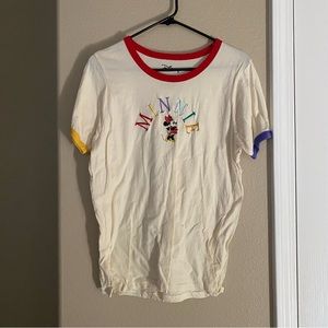 DISNEY Tan Multicolor Minnie Embroidered Raglan Short Sleeve Tee